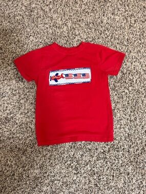 Red Short-Sleeve Kids Tee with Airplane & Flag Patch